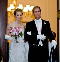 Debutante procession with formal gloves.